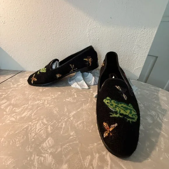 larkspur (very stubbs wootton) embroidered needlpoint FROG loafers 8 - Picture 4 of 4